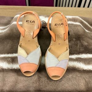 RIA Menorca Women's Sandals - Orange, Cream, and Gray , Sz 37